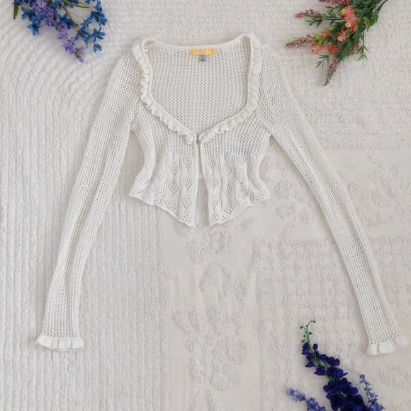 White Urban Outfitters Cropped Knit Cardigan - Picture 1 of 5